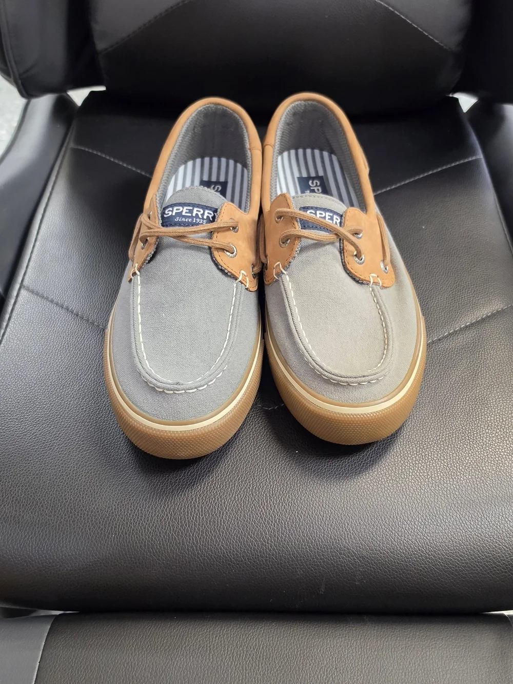 Sperry Grey Canvas and Tan Leather-Trim Men’s Boat Shoes